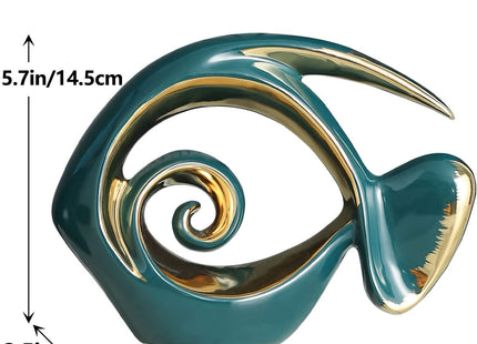 Green Gold Ceramic Fish Figurines - Coastal Home Decor, Modern Ocean Centerpieces for Living Room, Dining Area, Bathroom, Office, Coffee Table, Beach House, Nautical, Seaside, Entrance, Shelf Display