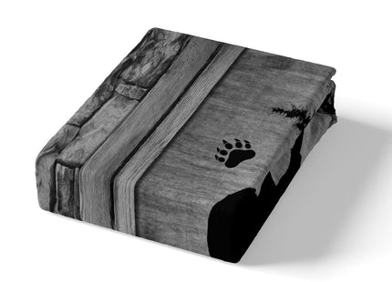 Manfei Rustic Bear Sheet Set Twin Size, Black Trees Deer Paw Print Bed Sheet Set 3pcs with Deep Pocket Fitted Sheet + Flat Sheet + 1 Pillowcase, Grey Wooden Plank Bedding Set for Kids Boy Room Decor