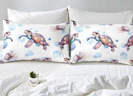 Erosebridal Turtle Bedding Sets King White Pink Hawaiian Duvet Cover Set,Tortoise Bedspreads Beach Theme Quilt Cover Underwater Children Comforter Cover for Summer