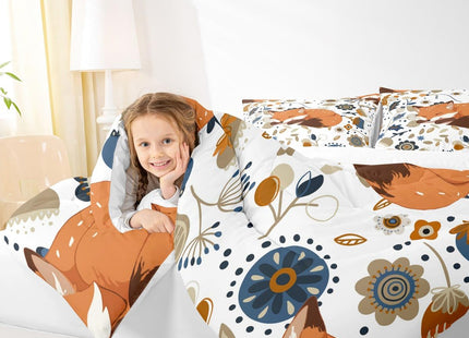 Castle Fairy Autumn Bedding Set 3 Piece, Fox Characters Sleeping Comforter Set Boys Girls, Lovely Woodland Animal Brushed Microfiber Soft Bedding Decor