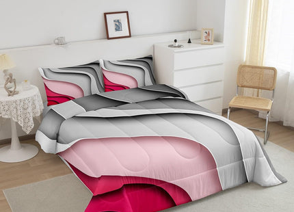 Erosebridal Minimalism Sea Comforter Twin Abstract Bedding Set for Girls Women, Modern Aesthetic Bedding Comforter Sets Summer Beach Duvet Insert, Pink Black Striped Artwork Quilted Comforter 2pcs