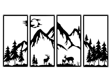 Bdor Mountain Metal Wall Art 4 Panel Deer Forest Rustic Home Wall Decor