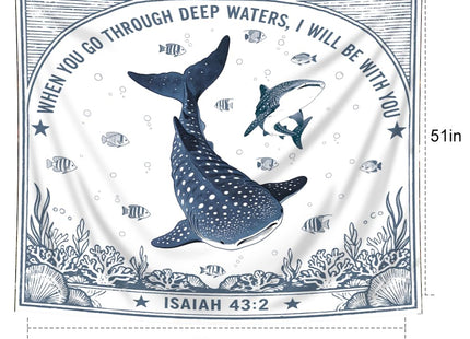 Whale Ocean Tapestry Christian 59Wx51H Inch Sea Life Room Wall Art