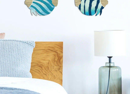Putuo Decor 2PC Coastal Fish Wall Decor, MDF Nautical Hanging Decor with Metal Hook, Ocean Themed Wall Art Set for Bathroom, Lake House, Seaside Living Space(Blue Coastal Stripes)