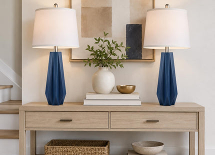 SoftLume 28'' Table Lamps Set of 2 for Living Room, Navy Blue Coastal Lamps