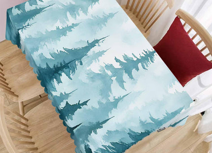 Beabes Foggy Forest Rectangle Tablecloth 52x70 Inch Pine Tree Forest Blue Dining Table Cloth Table Cover for Home Kitchen Restaurant Party Buffet Picnic, 4-6 Seats
