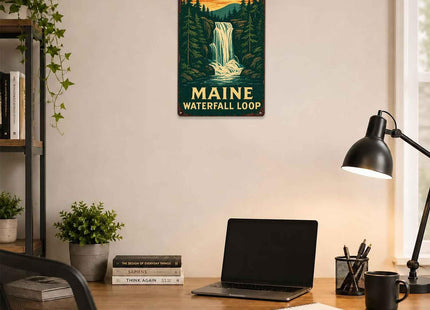 Vintage Maine Waterfall Loop Metal Signs 8X12 In