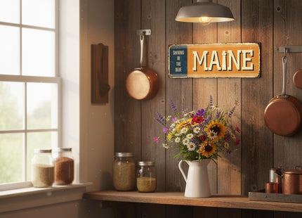 Welcome to US City Metal Wall Decor Maine Metal Tin Sign Decorative Plaque Farmhouse Country Home Decor 4" X 16"
