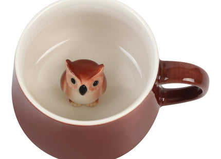Ewaymado Owl Ceramic Mug,Hidden 3D Animal Inside Cup(Coffee Owl)