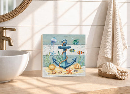 Pishovi Anchor Wooden Box Sign, Nautical Wall Decorations
