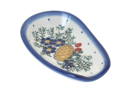 Blue Rose Polish Pottery - Brown Pinecone Small Spoon Rest - 4.75" x 3" - Festive Christmas Design, Perfect for Holding Spoons While Cooking or Serving