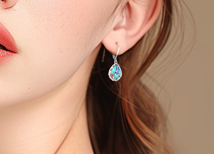 LOOVE Hummingbird Earrings Sterling Silver Filigree Turquoise Earrings Bird Dangle Earrings for Women Teardrop Leverback Earrings Hummingbird Jewelry Turquoise Gifts