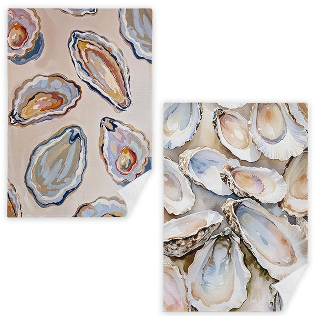 JINYO Oyster Shell Coastal Kitchen Towels Set of 2, Abstract Sea Life Beach Ocean Hand Towels for Bathroom Kitchen Decor, Nautical Dish Tea Towels, 16x24 Inch