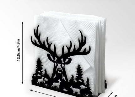 DOODLREAM Deer Head Decorative Black Metal Napkin Holder for Table, 5.3" x 4.9" x 1.9" Reindeer Forests Standing Napkin Holder for Home Kitchen Restaurant Picnic Party Coffee Bar Dining Room
