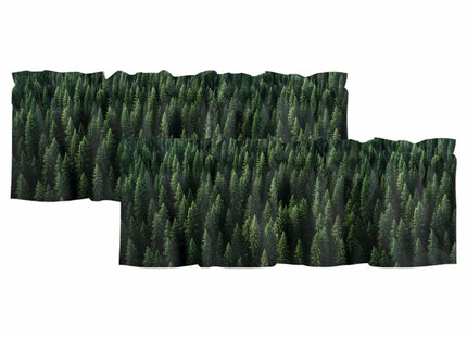 Rullikatlyi Green Forest Curtain Valances for Windows, Pine Trees Farmhouse Kitchen Valance Window Treatments Panel 2 Pack, Christmas Tree Rod Pocket Short Curtains for Bathroom Bedroom 42 x 12 Inch