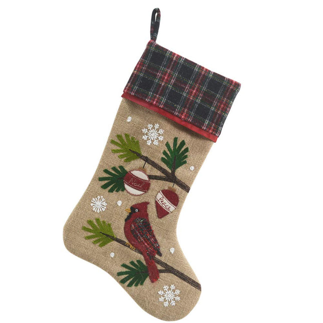 Comfy Hour Joyful Holiday Collection Stocking (Christmas Winter Cardinal with Pine Tree)