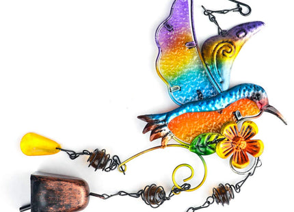 Hummingbird Wind Chimes Bells, Outdoor Windchimes Indoor Stained Glass Wind Chime Metal Hummingbird Suncatcher for Window, Garden, Yard, Patio, Lawn Decoration (Hummingbird Copper Bell)