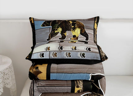 Kids Rustic Bear Comforter Set For Boys Full Farmhouse Barn Door Camo Quilt Bedding Set Camouflage Hunting Theme Down Comforter For Men Woodland Animal Duvet Insert 2 Pillow Cases Blue Gray Green