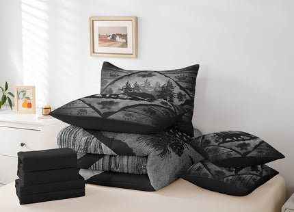 Lodge Cabin Full Comforter Set 7 Pcs Wild Animal Paw Print Retro Wooden Stripes Farmhouse Bedding Set for Kids Teens Adults Bed in a Bag Comforter Flat Sheet Fitted Sheet 2 Pillowcases 2 Pillow Covers