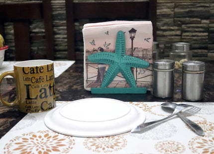 Nautical Starfish Lunch Dinner Metal Napkin Holder Kitchen Beverage Cocktail Ocean Coastal Napkin Holder By The Metal Magician (Distressed Green)