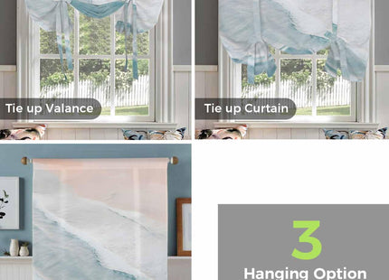 Beach Tie Up Curtains 45 Inches Long, Summer Ocean Coastal Kitchen Window Curtains Over Sink, Nautical Seaside Aqua Beige Small Window Curtains Shade Balloon Curtains Valances for Bedroom/Cafe 34"x45"