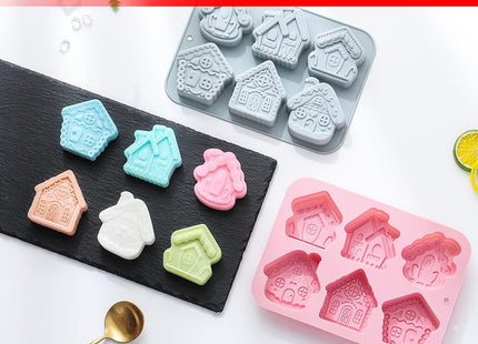 2 Pack Gingerbread House Cake Molds Christmas Gingerbread House Baking Mold 6-Cavity Silicone Village Gingerbread House Mold Perfect for Cake Cupcake Decoration Soap Pudding Chocolate Candy Ice Cube