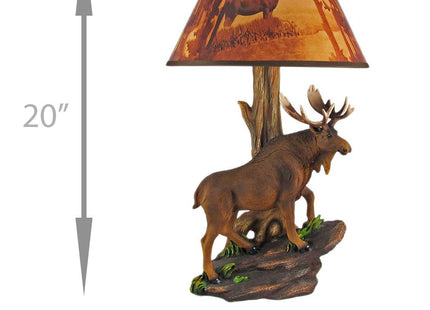 North American Bull Moose Table Lamp with a 12-Inch Diameter Forest Print Shade- Wildlife Decor - Perfect for Living Rooms, Cabins, and Bedrooms - 20 Inches Tall