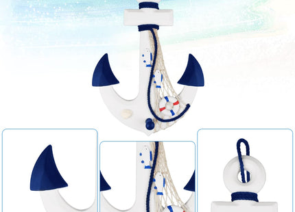 Meching 2 Pack 13" Nautical Beach Wooden Ship Wheel and 13" Wood Anchor with Rope Nautical Boat Steering Wheel Rudder Anchor Wall Decor Door Hanging Ornaments Beach Theme Home Wall Decoration