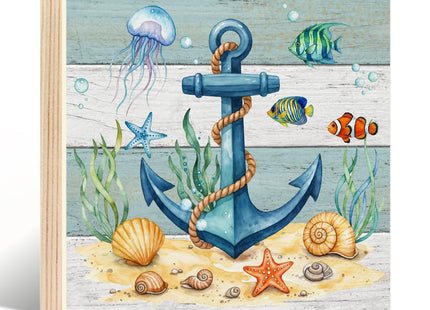 Pishovi Anchor Wooden Box Sign, Nautical Wall Decorations