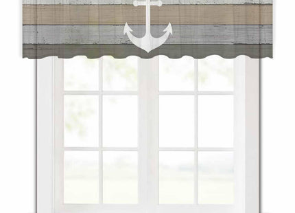 Pinroote Beige Gray Ombre Wood Sheer Valance, 54"x18" Light Filtering Kitchen Curtain Valances, Beach Nautical Anchor Ocean Coastal Chiffon Rod Pocket Living Room/Bedroom/Cafe Curtains