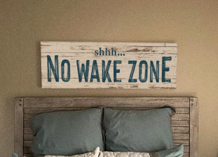 TAILORED CANVASES No Wake Zone Sign, Rustic Lake House Wall Decor, 12x36