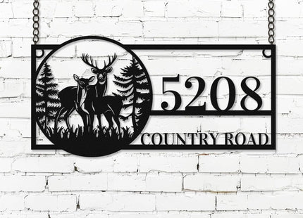 Custom Deer Metal House Number Address Sign, Personalized Deer Home Outdoor Decor Welcome Sign Gate Fence Front Door Wall Hanging Plaque Customized Deer Metal Wall Art