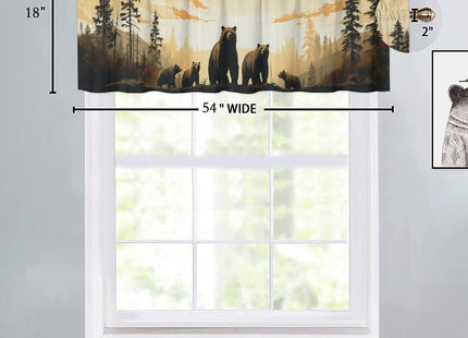 Forest Bear Rod Pocket Room Darkening Curtain Valance Window Treatment for Kitchen Abstract Mountain Landscape Pine Bear Tree Thermal Insulated Room Darkening for Dinning Room 54 by 18 in, 1 Panel