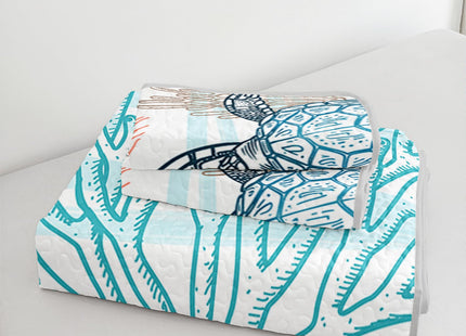 HOSIMA Sea Turtle Queen Quilt,Ocean Beachy Bedspread with 2 Pillowcases.