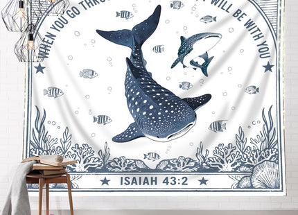 Whale Ocean Tapestry Christian 59Wx51H Inch Sea Life Room Wall Art