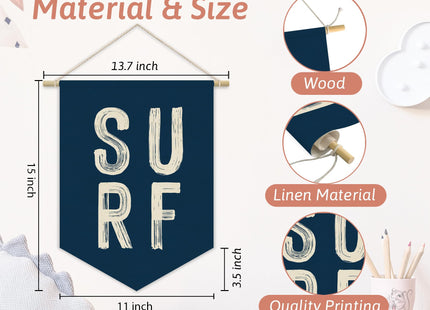 XYDEG Coastal Beach Surf Room Decor Nautical Linen Canvas Banner, Navy Blue Surf Ocean Wall Hanging Pennant Flag Banner for Home Bedroom Living Room Beach House Decor, 15x11in