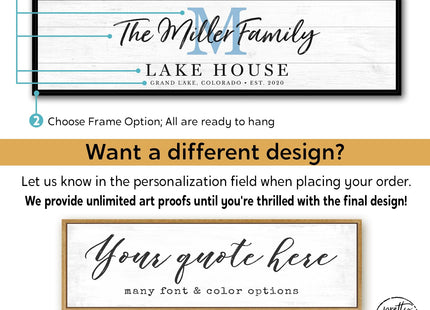 Personalized Lake House Monogram Canvas Wall Art Custom Family Welcome