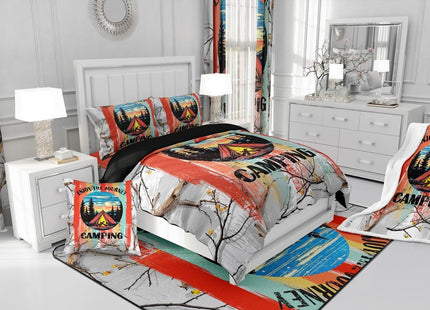Erosebridal Happy Camping Toddler Bedding Set,RV Camper Comforter Set for Travel Trailer,Rustic Country Comforter for Girls Boys,Forest Tree Mountain Bedroom Room Decor,1 Pillowcase Lightweight