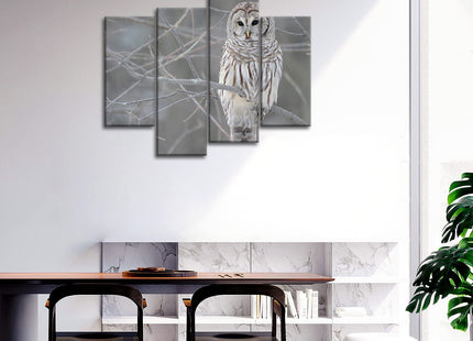Owl Wall Art Artwork White Owl Prints On Canvas, 4 Panels Animal Pictures