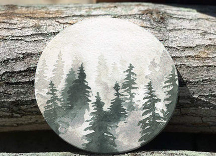 Lahome Forest Pattern Coasters - Round Drinks Absorbent Stone Coaster Set with Ceramic Stone and Cork Base for Kinds of Mugs and Cups (Forest, 4)