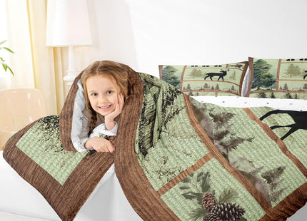 Moose Bear Pine Comforter Set Twin Size Girls Boys Kids Bedding