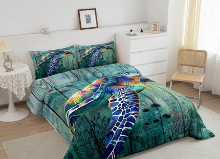 Erosebridal Ocean Themed Bedding Full Cute Sea Turtle Comforter Set for Boys Girls, Coastal Animal Bedding Comforter Sets Underwater Wildlife Duvet Insert, Beach Cabin Quilted Comforter Lightweight