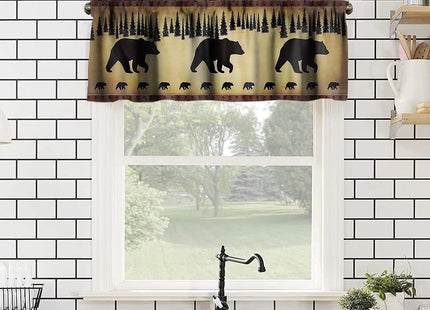 SXXLDNG Cabin Curtain Valance for Windows Black Bear Country Style Pine Tree Silhouettes Kitchen Windows Valances Window Treatment Short Topper Curtains for Kitchen Living Room 1 Panel,54x18 inch