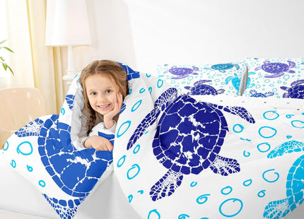 Erosebridal Sea Turtle Down Comforter Twin Size, Kids Bohemian Tortoise Comforter Set, Ocean Life Blue Sea Duvet Insert Underwater Word Bedding for Children Boys Girls Teens Bedroom
