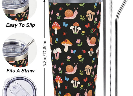 Yobvec Mushroom Tumbler with Lid and Straw, 20 Oz Stainless Steel Cups Insulated Water Bottle Coffee Mug Mushroom Gifts
