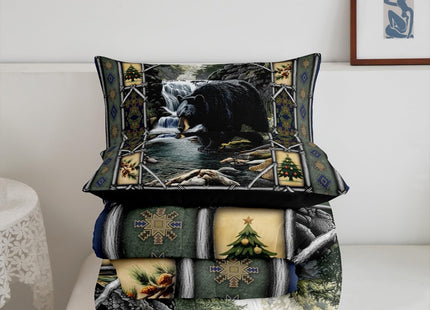 Feelyou Black Bear Comforter Set Twin Size Rustic Lodge Cabin Bedding Set for Kids Boys Girls Cute Wildlife Duvet Quilt Soft Lightweight Microfiber Bedroom Decor,with 1 Pillow Case