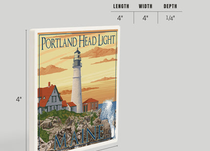 Lantern Press Portland, Maine, Portland Head Light (Absorbent Ceramic Coaster, Single, Cork Back, Kitchen Table Decor)