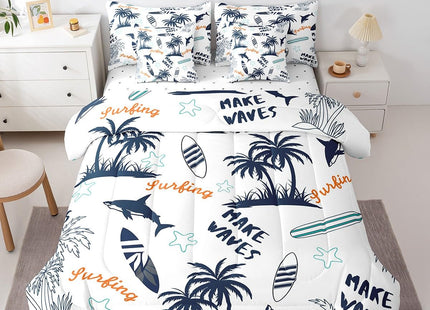 Feelyou Ocean Beach Comforter Set Full Size 7 Pcs for Boys Girls Teens
