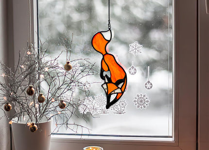 BOXCASA Fox Suncatcher for Window, Fox Stained Glass Window Hanging Decor