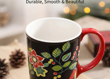 TZSSP 17oz Ceramic Travel Mug with Lid, Cardinal Holly Folk Art Coffee Mug